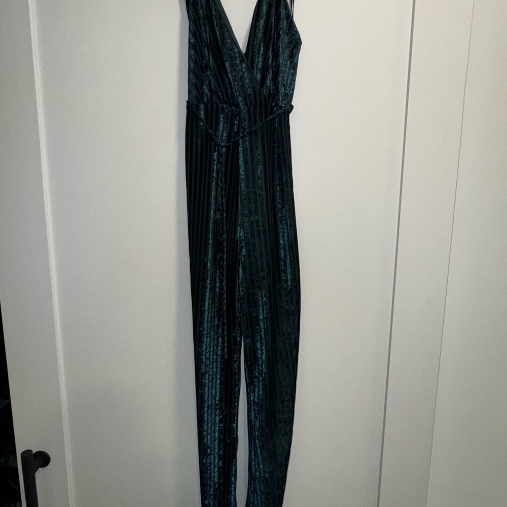 Elegant Velvet Teal Jumpsuit